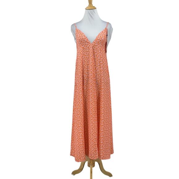 Resa Dress Womens XS Extra Small Pink Peach Tie Back Floral Print V Neck Midi - Picture 1 of 12